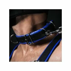 DARK-LINE Deluxe Bondage Leather Collar Black Blue