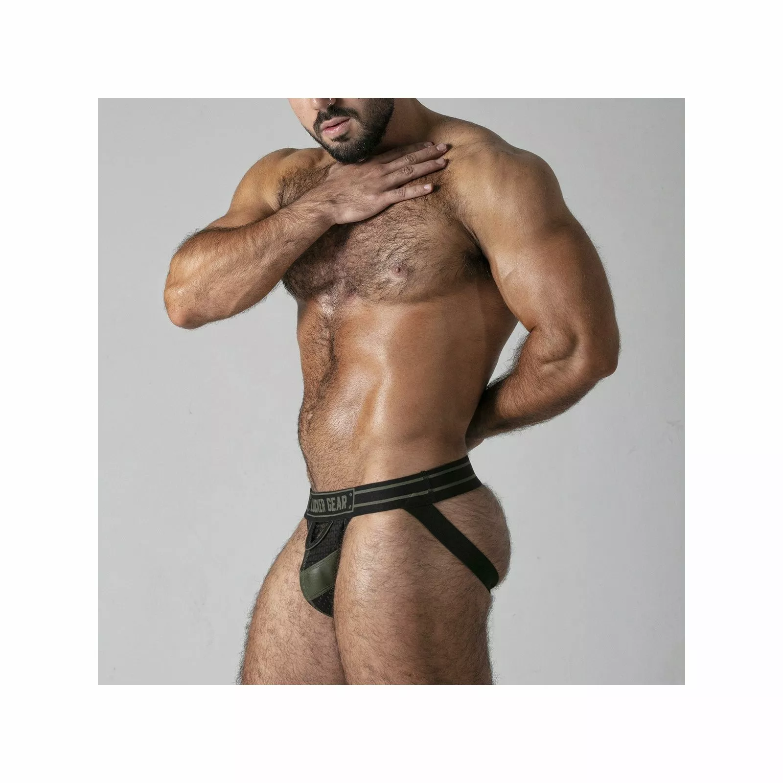 Locker Gear Jockstrap Front Opening Khaki 4 Locker Gear Jockstrap Front Opening Khaki – Image 2
