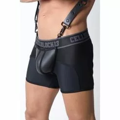 CellBlock13 STALLION ZIPPER Zipper Neo Shorts Avec C-RING Noir -Poppers et Leather Cleaners Soldes stallion zipper short neoprene avec c ring 11